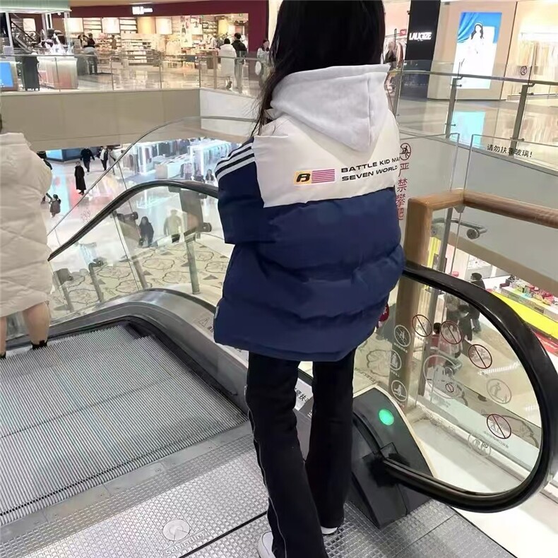 学院风ins撞色拼接棉服外套女冬季新款潮字母印花条纹保暖棉衣,男装棉衣,星座506A