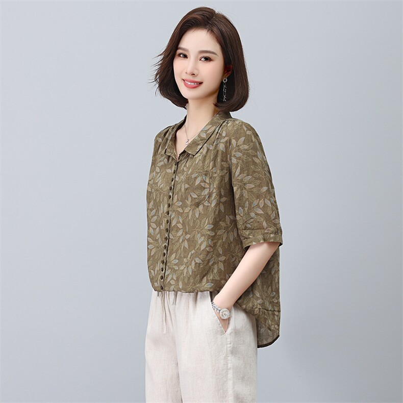 2025夏季纯苎麻刺绣简约气质宽松时尚休闲显瘦舒适上衣,女装衬衫,独衣靓