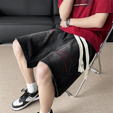 潮牌痞帅牛仔短裤男夏季宽松直筒美式复古做旧五分裤T17044-p40，男装牛仔裤，星座1008