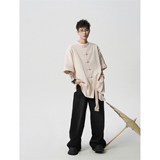8XL-M新中式衬衫男中山装麻棉风复古中袖衬衣唐装CS527P60，男装衬衫，电商D206-1