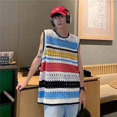 针织背心男拼色高街帅气夏季个性2024新款ins宽松马甲W4909-P35，男装背心/马甲，星座412-3
