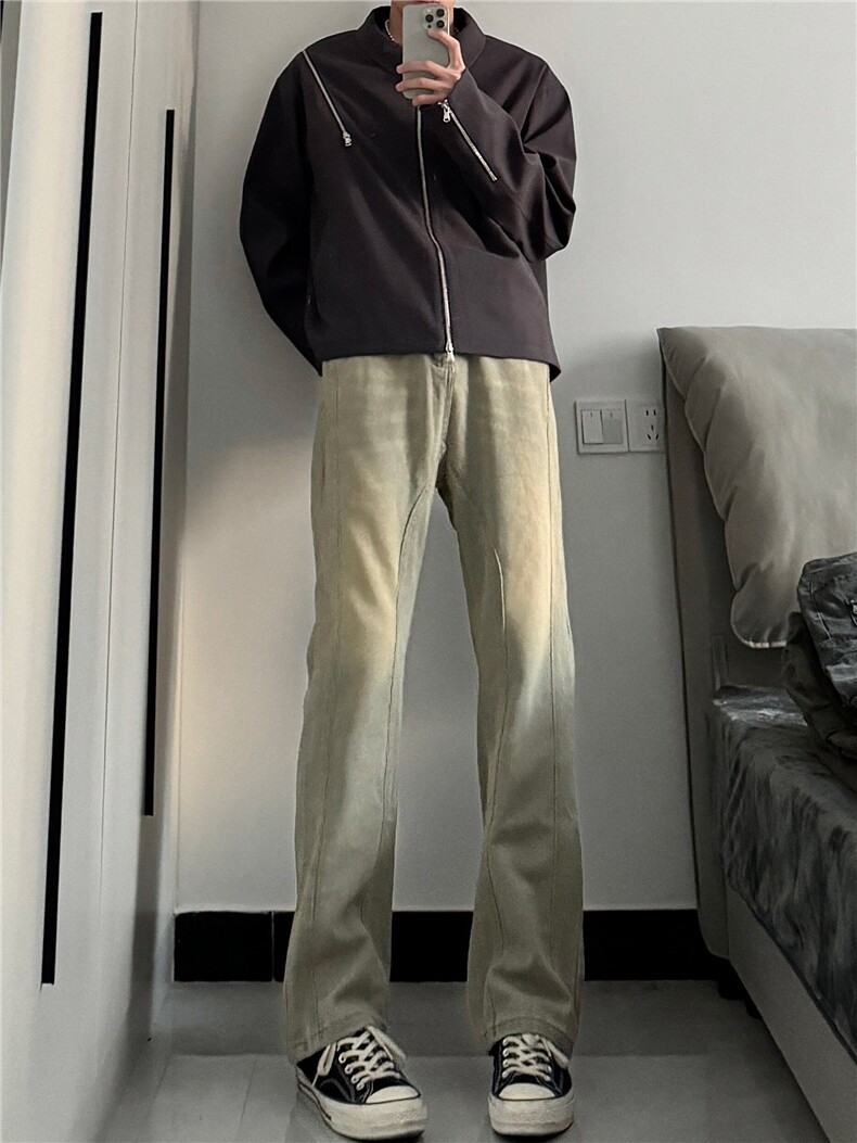 美式高街vibe拼接黄泥牛仔裤修身直筒裤XZ310A-4-NZ27JG,男装牛仔裤,星座310A-4