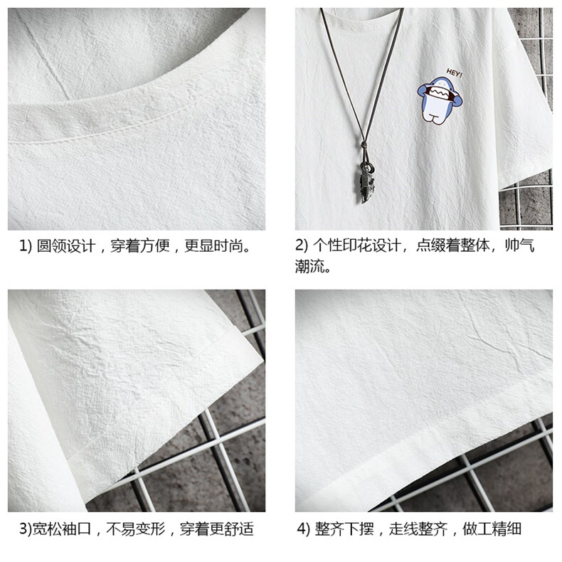 YT26167-P30亚麻短袖t恤男大码五分袖男宽松七分袖网格挂拍,男装T恤,电商A040A