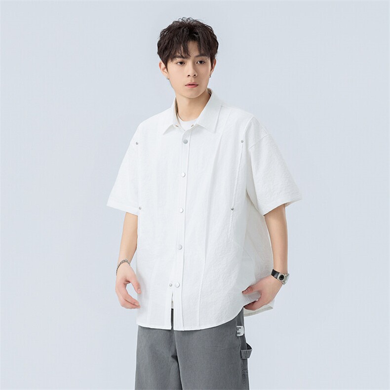 夏季纯色短袖衬衣男宽松落肩质感半袖衬衫A157B-CS4215-特P40,男装T恤,电商A157B