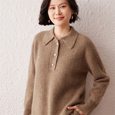 2024秋季新款七针元宝针POLO领长袖35%羊绒衫复古休闲，女装羊绒衫，雪真羊绒高端店