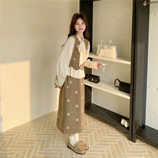 春季刺绣连衣裙两件套拼接上衣+半裙-C111-2601-P175-K288，女装套装/套裙，2C111
