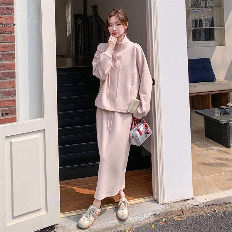 C051-休闲粉色卫衣半身裙两件套-S8701-P190-K268,女装套装/套裙,2C051