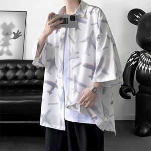 夏季潮流小飞机满印ins衬衫新款冰丝情侣装 A071-C35-P38图片