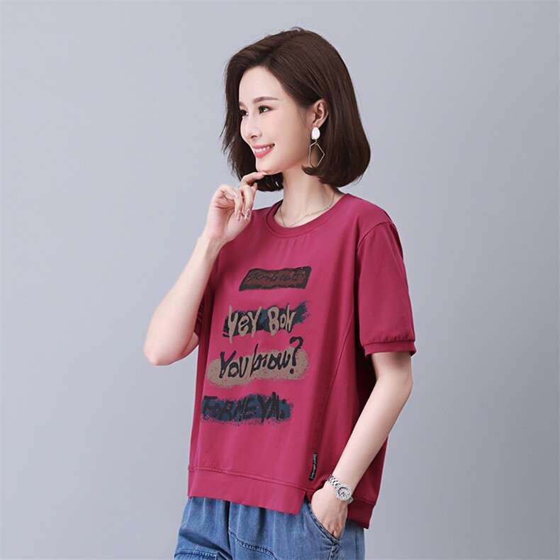 时尚宽松印花拼接短袖T恤女夏季新款韩版百搭显瘦休闲上衣,女装衬衫,叶笙衣
