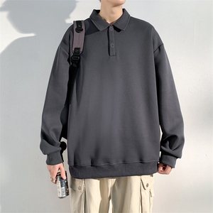 抖音得物高品质二开230克精梳珠地光版纯色宽松长袖T恤翻领POLO衫图片
