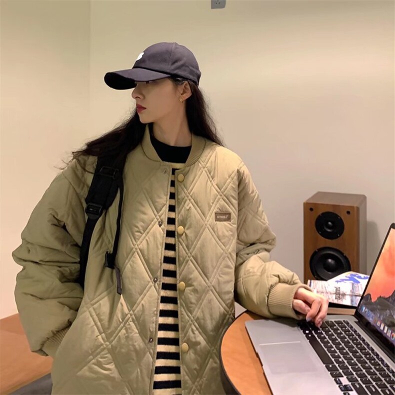 菱形棉服男秋冬新品宽松棒球领棉衣ins韩版潮流外套M8010图片