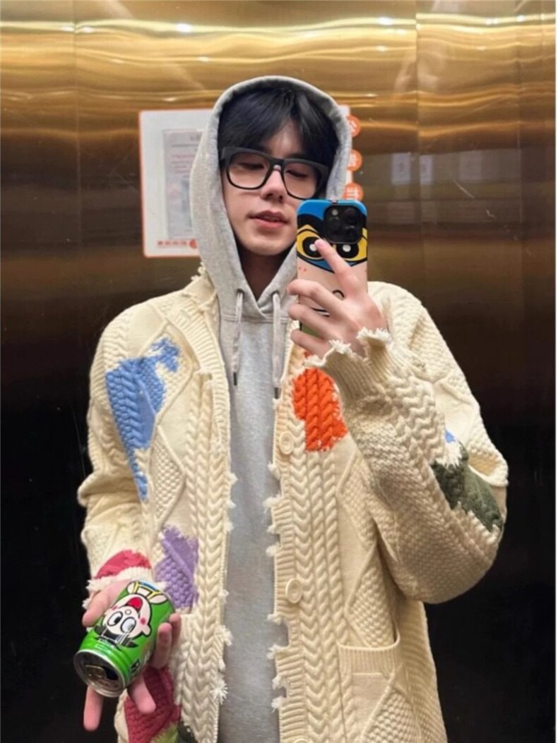 春破洞涂鸦情侣开衫毛衣慵懒针织衫外套ZZS69p70,男装针织衫/毛衣,电商D256A(原A064A)
