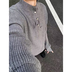 有货~黑色套头高领针织毛衣秋冬慵懒风纽扣设计高级感MY553特P58，男装针织衫/毛衣，星座1004-6