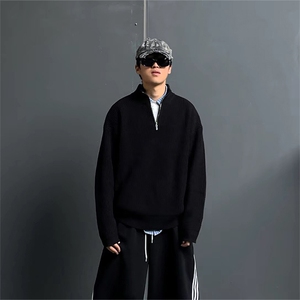 抖音得物 保暖立领拉链针织外套秋冬宽松慵懒风纯色毛衣上衣AM01图片