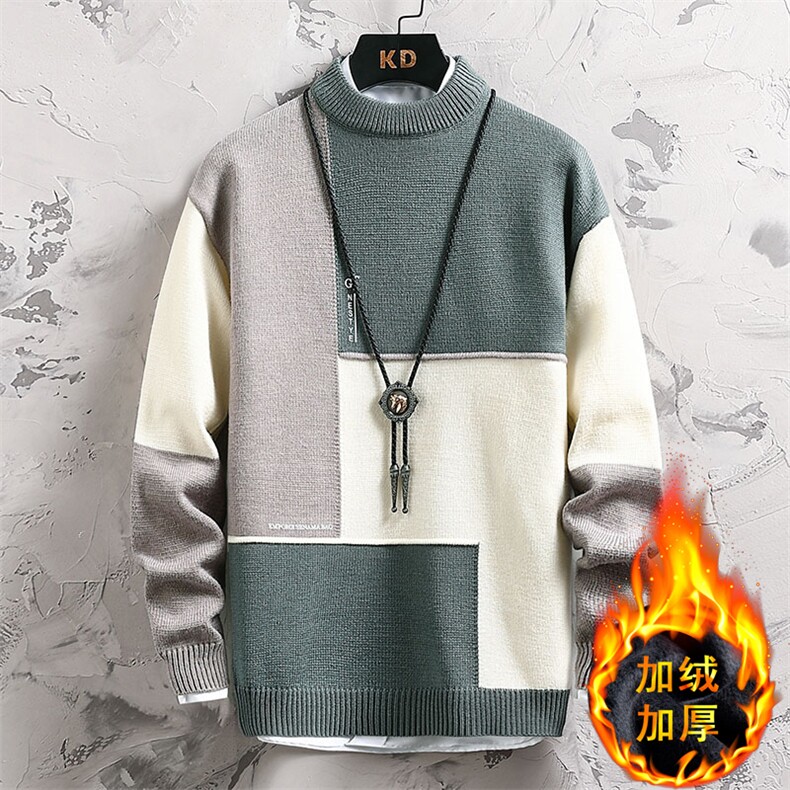 2023跑量新款男秋冬季潮流韩半高领针织毛衣403-1-M060加绒-P45，男装针织衫/毛衣，星座1018