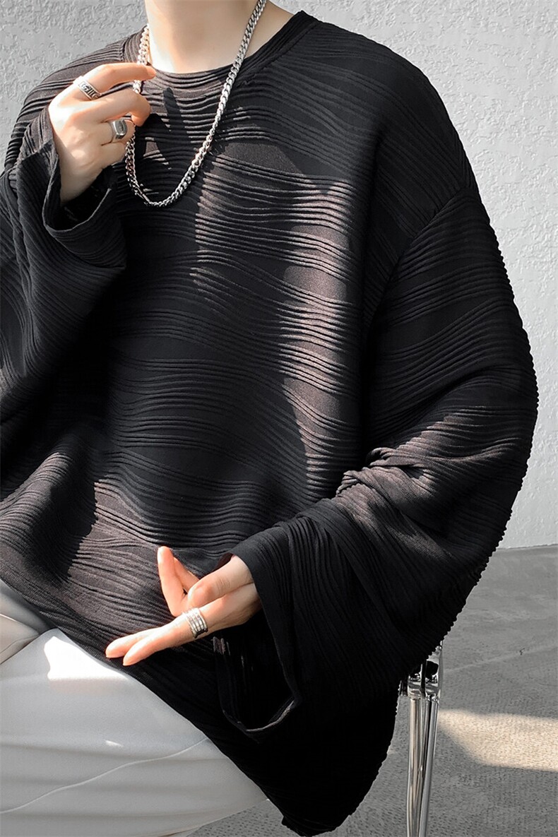 8XL-M肌理感长袖T恤男宽松重磅上衣痞帅高级感内搭打底衫P45控68,男装T恤,电商D206-1