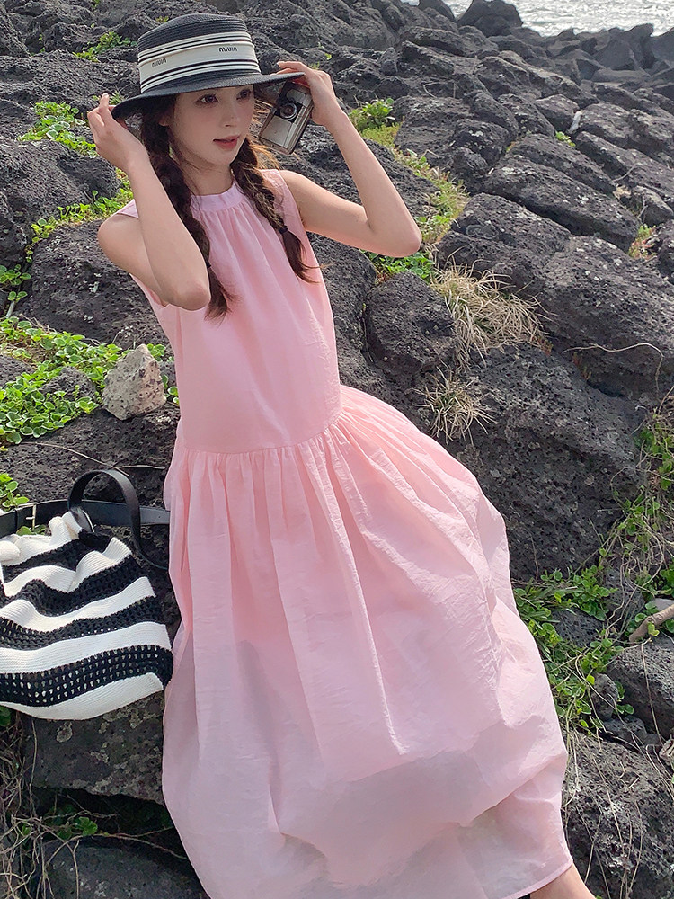 今年流行粉色无袖连衣裙女2025夏季新款高级感超仙气质绝美长裙潮,女装连衣裙,浙宝305