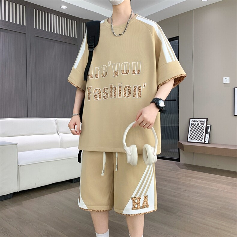 2025夏季新款痞帅时尚休闲宽松短袖t恤两件套潮A436-1110-P60,男装T恤,电商A436