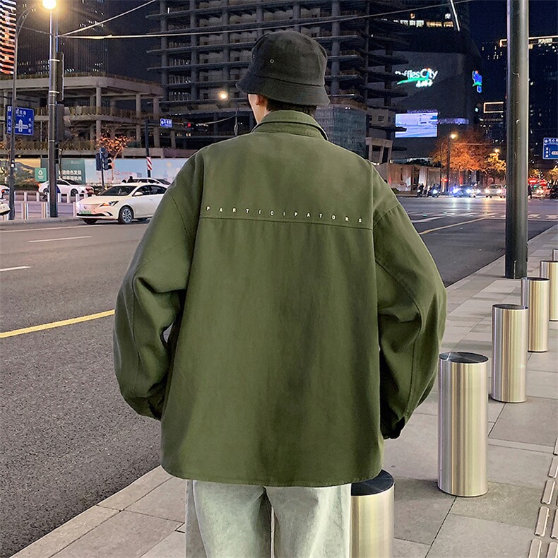 wassuphappy日系工装长袖衬衫男春秋季潮牌宽松复古休闲衬衣外套,男装衬衫,电商A161