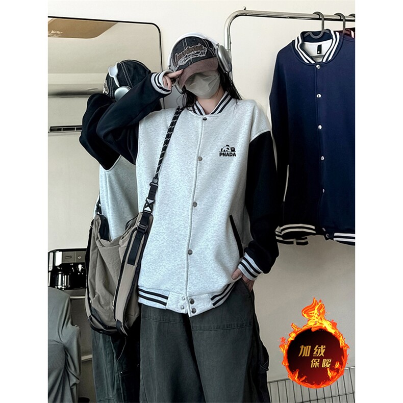 抖音得物高品质重磅全棉二开360克立领棒球服开衫卫衣外套1201,女装短外套,电商A486