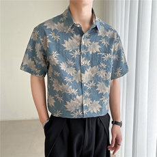 23轻熟风树叶花短袖衬衫男装宽松衬衣TZ98P5078，男装T恤，电商B413