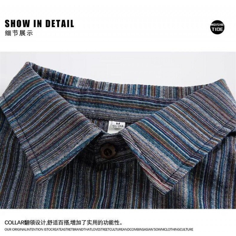 网络图现货条纹休闲宽松无品牌慵懒五分袖衬衫RC211-P38,男装T恤,星座1005-4