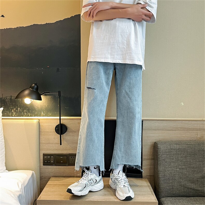 2023新款垂感破洞牛仔裤直筒宽松阔腿裤潮ins裤子chicK967-P38,男装牛仔裤,星座512-2