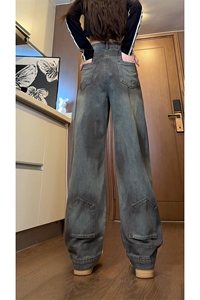 A1431P55控88-秋冬新款设计感脏脏水洗牛仔裤男美式复古直筒裤子图片