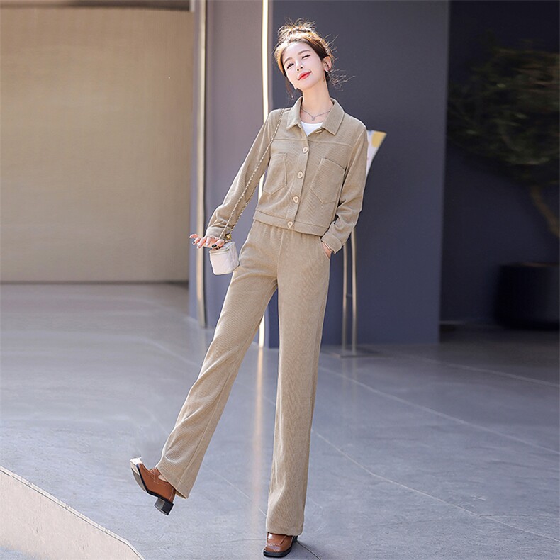 休闲套装女小个子2024春季新款时尚休闲洋气长袖短款上衣两件套,女装套装/套裙,梦依杭
