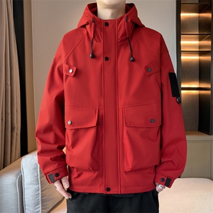 新款工装户外夹克男连帽纯色上衣冲锋衣外套A157B-J2527-特P80图片