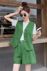 短裤套装女2025夏新款气质巨好看的休闲减龄老钱风无袖一整套穿搭，女装套装/套裙，伊仟回