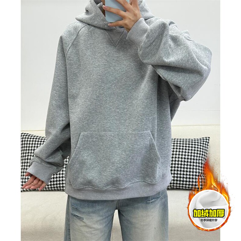 480G重磅加绒硬挺boxy男女秋冬美式高街结构牛角袖插肩卫衣厚外套，女装短外套，电商A486