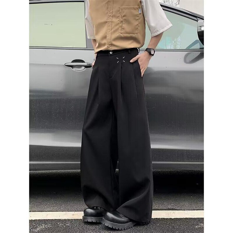 黑色西裤男春季新款美式高街宽松直垂感筒阔腿休闲长裤X325-P45，男装西裤，星座1109-3