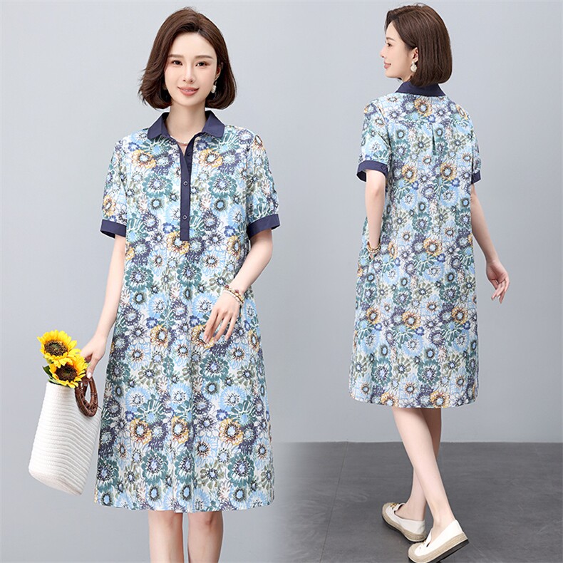 现货2025年夏文艺优雅印花休闲连衣裙,女装连衣裙,依恋蒂丝