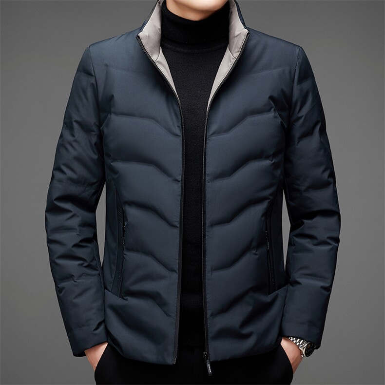 冬季立领羽绒服男2023年新款中年男装休闲加厚保暖白鸭绒防寒外套，男装羽绒服，电商B212（原钱塘6029）