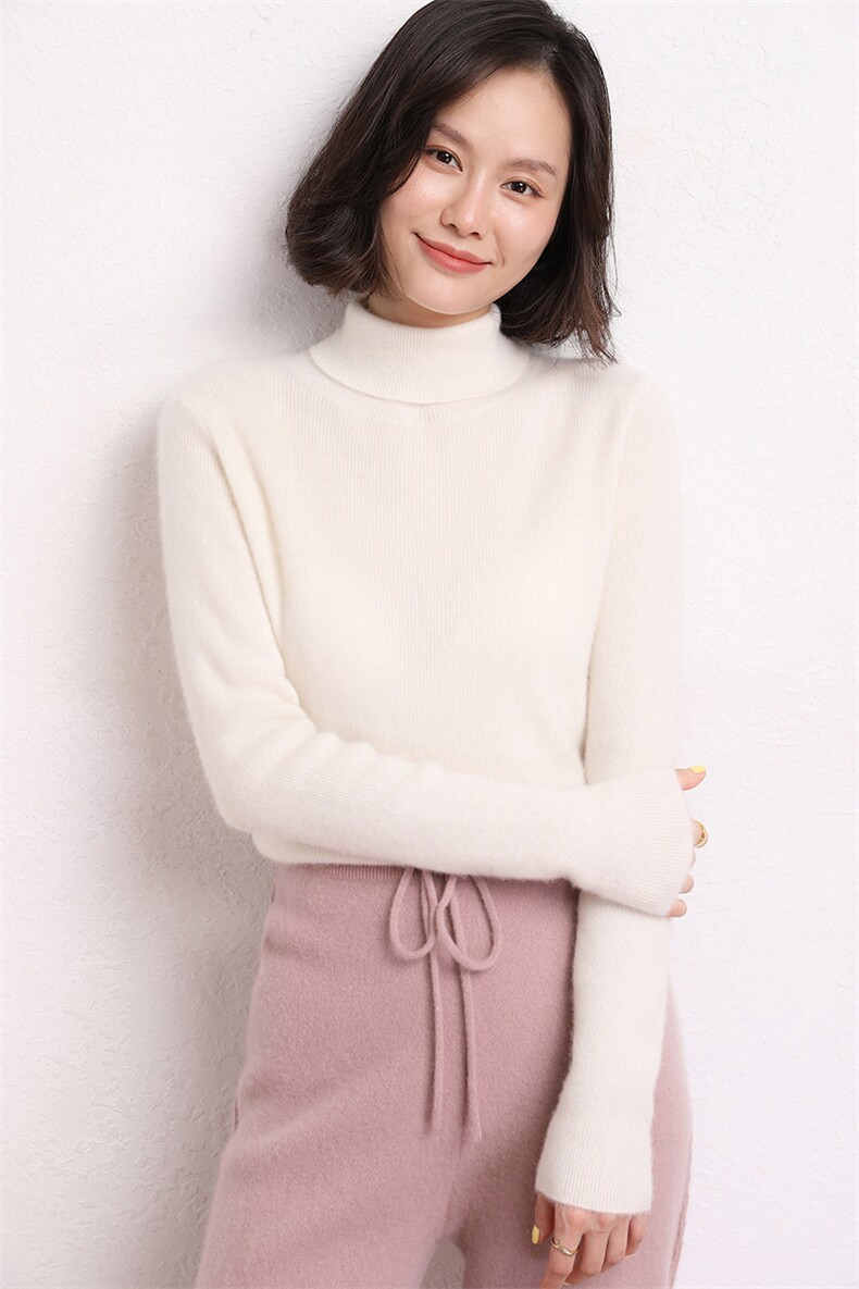 羊绒打底衫女秋冬内搭高领套头保暖长袖针织毛衣,女装羊绒衫,五色羊羊绒