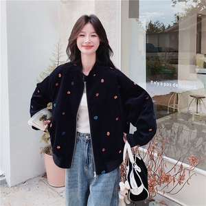 刺绣拼接黑色丝绒棒球服工装外套女春秋2025新款超火流行韩系爆款图片