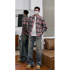 1506/Q30300/P43早秋韩系穿搭格子衬衫男高级感男装长袖衬衣外套，男装衬衫，星座1506