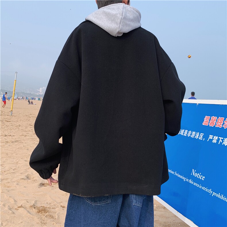 N2070/P75秋冬新款毛呢大衣学生宽松休闲大码呢子外套夹克男控98图片