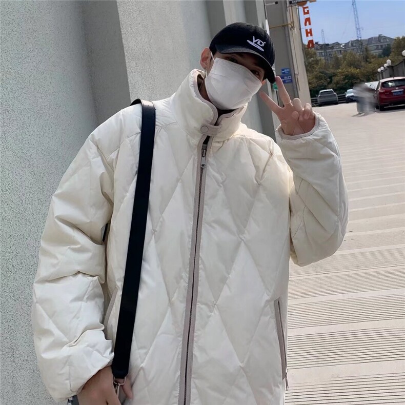 美式复古菱形格立领保暖棉衣男女冬季加厚简约宽松情侣棉服外套潮,男装棉衣,星座506A