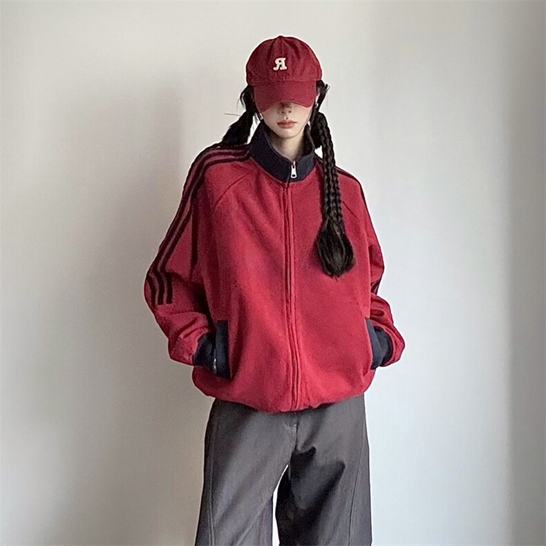 抖音得物高品质26春装美式高街重磅结构拼接织带立领卫衣外套CM42,女装短外套,电商A486-1