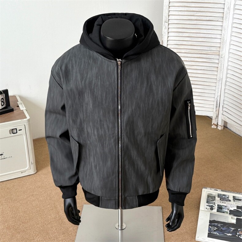 美式新款cleanfit短款显高假两件连帽宽松舒适夹克外套上衣JK9280,男装皮衣,星座601-1