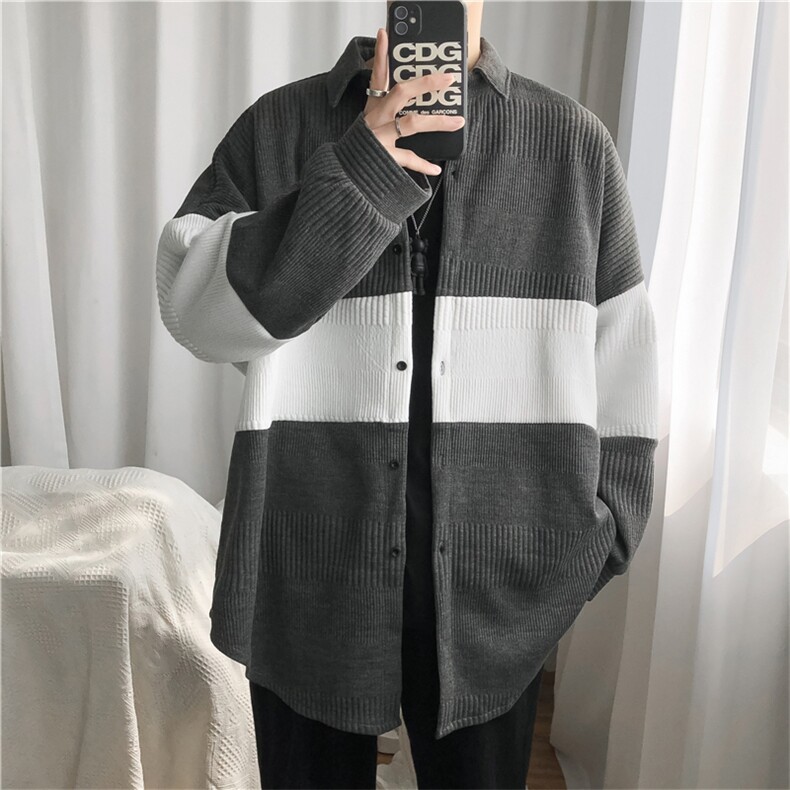 痞帅开衫外套盐系宽松潮牌学院风撞色针织情侣SY08-p45 加绒55图片