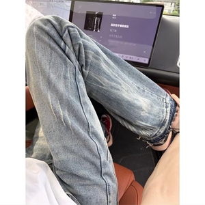 小众设计感夏季闪电纹牛仔裤男女直筒美式vibe风裤子高街微喇叭裤图片