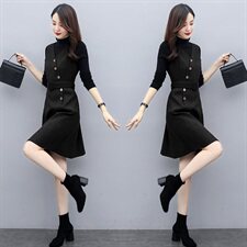洋气时尚套装女2021秋新款女装两件套连衣裙气质显瘦打底套裙，女装套装/套裙，慧尚依恋