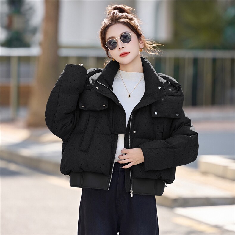 韩版高端白鸭绒连帽重工水钻休闲短款羽绒服外套女冬季2026新款潮,女装羽绒服,意芙