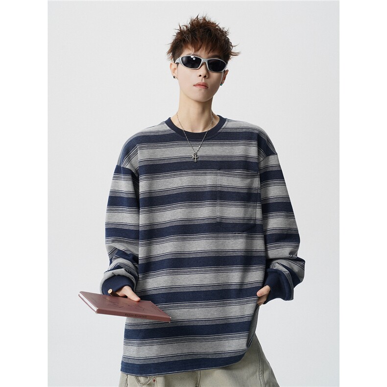 5XL-M日系复古做旧长袖海魂衫男条纹工装卫衣男WY51-P70,男装工装外套,电商D206-1