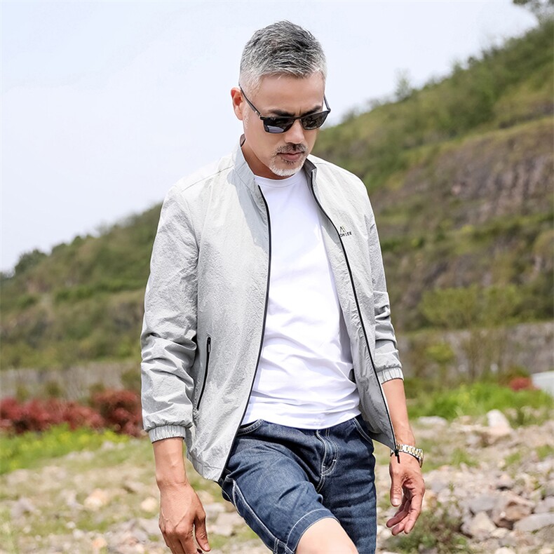 立领夹克男夏季轻薄透气速干防晒衣中年户外旅游冰丝外套,男装夹克,电商B212（原钱塘6029）