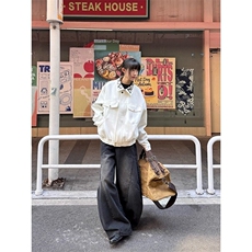 春秋季蛇年限定白蛇翻领宽松夹克男女美式复古休闲情侣棒球服外套，男装夹克，星座506A