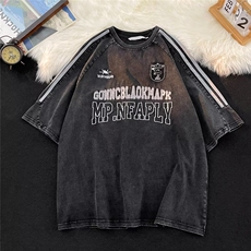 美式vintage短袖男女夏季复古情侣半袖t恤潮牌宽松上衣T1200-p43，男装T恤，星座1008